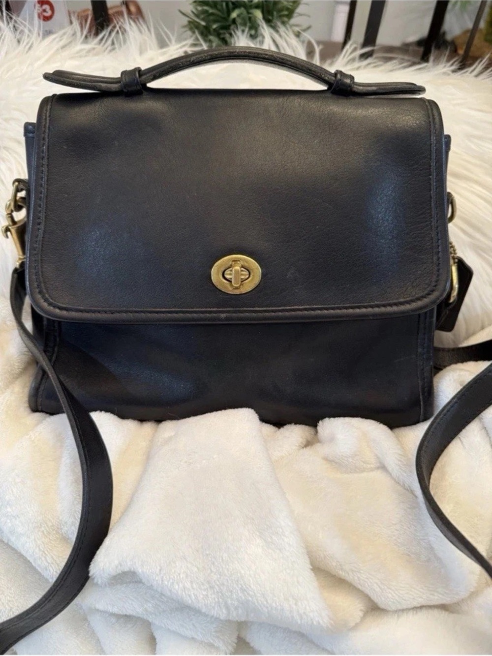 Coach Court Bag 9870 Black Handbag Shoulder Bag Leather Vintage 90s w/ Strap